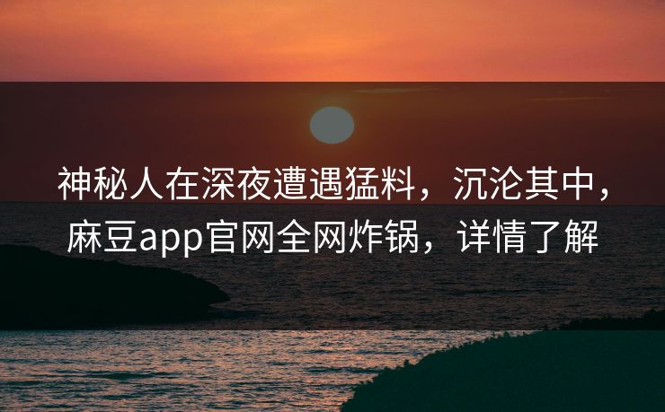 神秘人在深夜遭遇猛料，沉沦其中，麻豆app官网全网炸锅，详情了解