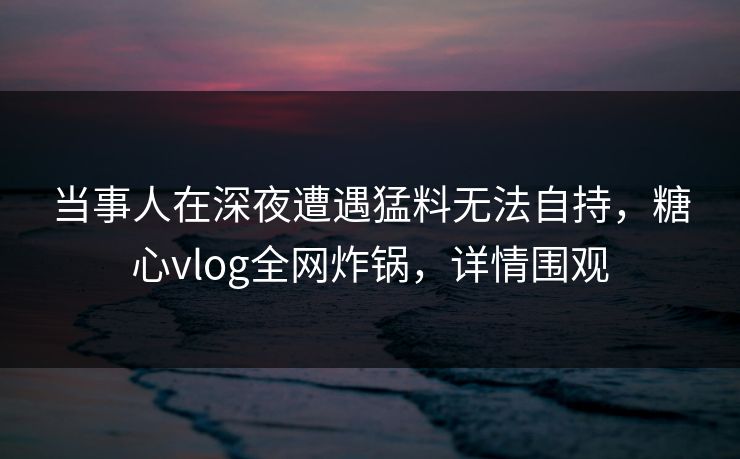 当事人在深夜遭遇猛料无法自持，糖心vlog全网炸锅，详情围观