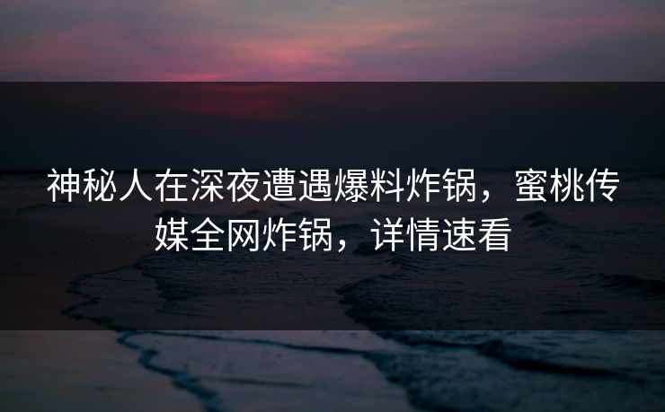 神秘人在深夜遭遇爆料炸锅，蜜桃传媒全网炸锅，详情速看