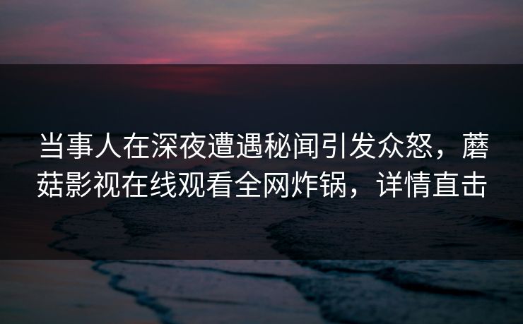 当事人在深夜遭遇秘闻引发众怒，蘑菇影视在线观看全网炸锅，详情直击